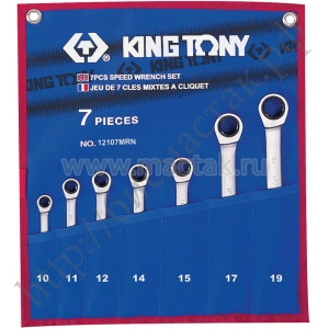 Набор комбинированных трещоточных ключей, 10-19 мм, чехол из теторона, 7 предметов KING TONY